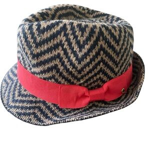 BCBG Generation Angora Tan Chevron Fedora Hat NWOT - OS